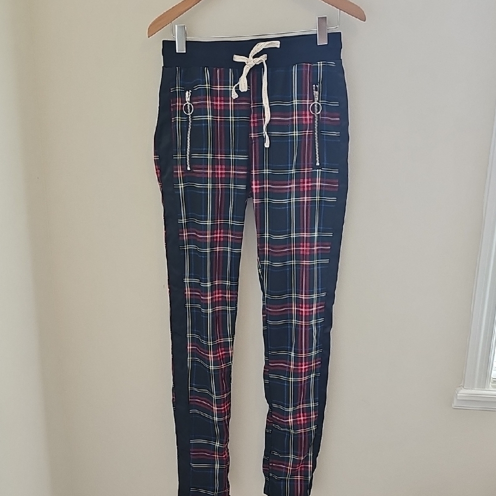 Mens Red Plaid Drawstring Pants Size Small By Kdnk‎ Trac Pants With Zippers.